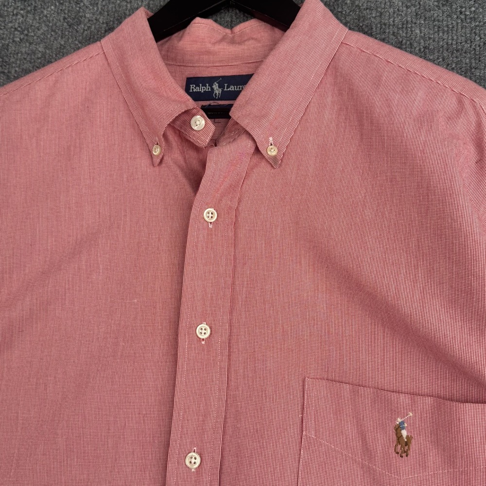 Ralph Lauren Button Down Shirt Mens XLT Pink Micro Pinstripe Casual Long Sleeve